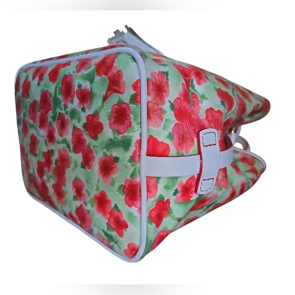 Dooney & Bourke Red and White Floral Drawstring Bucket Bag - Picture 7 of 16